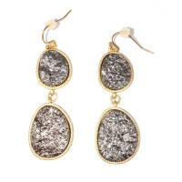 Silver Duo Geode Druzy Stone Drop Earrings